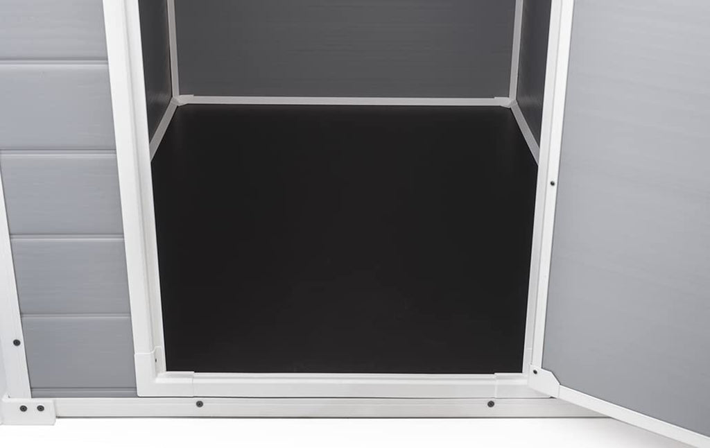 Keter Manor 4x3 Gartenhaus wetterfest, Kunststoff, Outdoor, Außenmaße: 128 x 94 x 196cm, Innenmaße: 111 x 88 x 193 cm, auch für kleine Gärten geeignet, grau