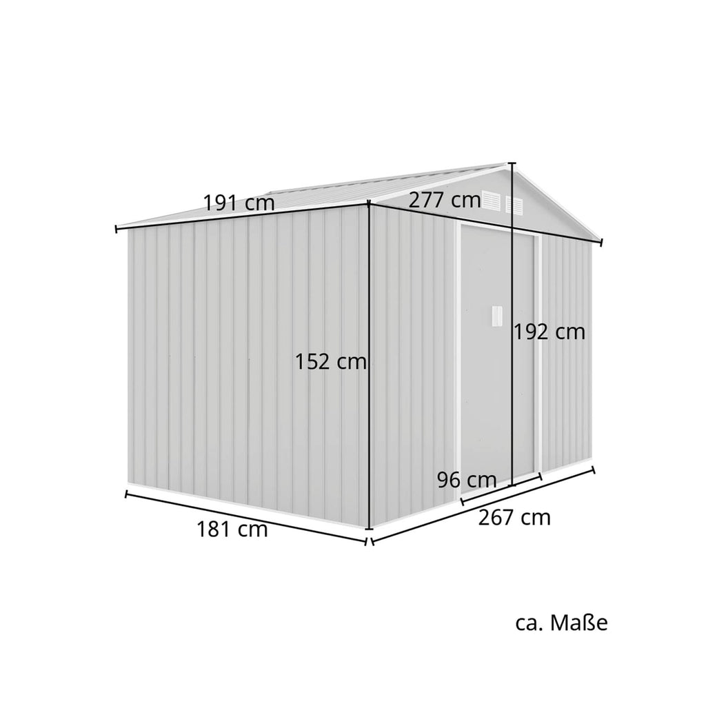 HATTORO S200 XXL Metall Gerätehaus 277x191x192cm Geräteschuppen Garten Schuppen Gartenhaus Satteldach (Anthrazit)