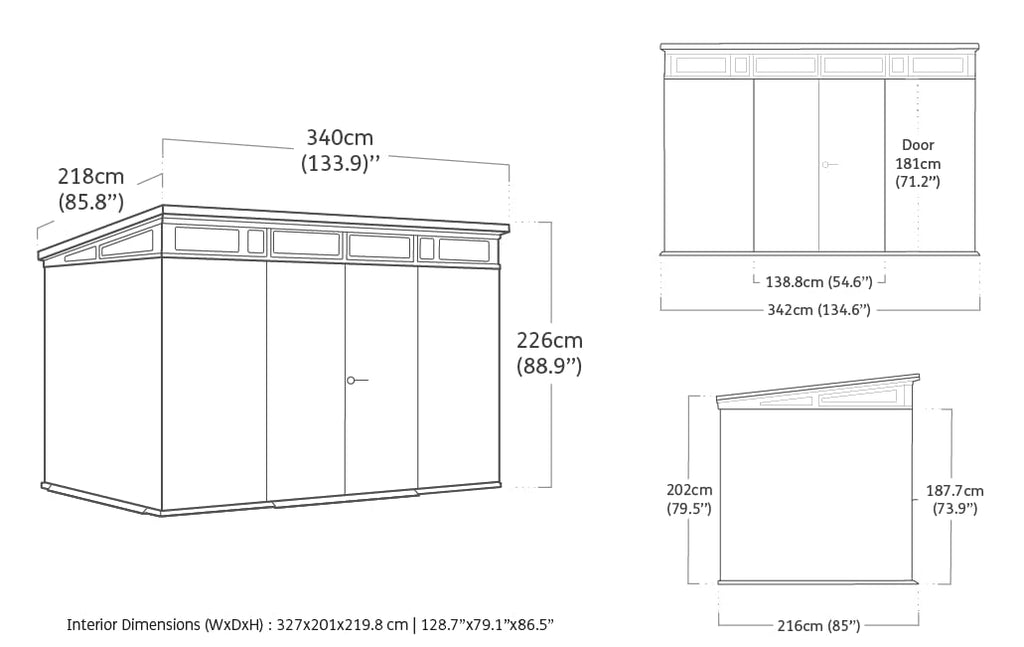 Keter Kunststoff Gerätehaus 11x7 – Wetterfestes Gartenhaus mit Boden, Doppeltüren & Fenster, Fahrradschuppen, Ideal für Outdoor-Geräteschuppen, 342x218x226cm
