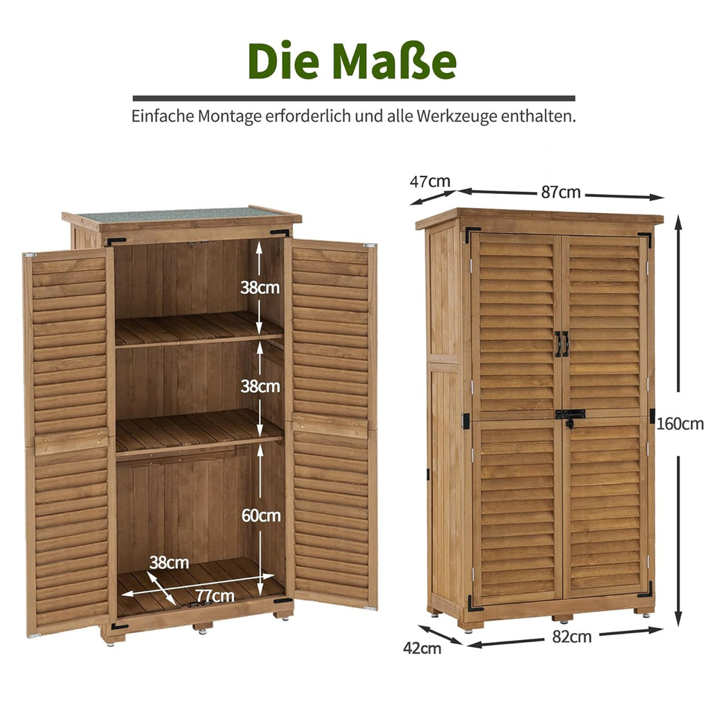 MCombo Gartenschrank Geräteschuppen Werkzeugschrank Outdoor-Schrank Gartenbox 0870 aus Holz Natur, 47 X 87 X 160 cm