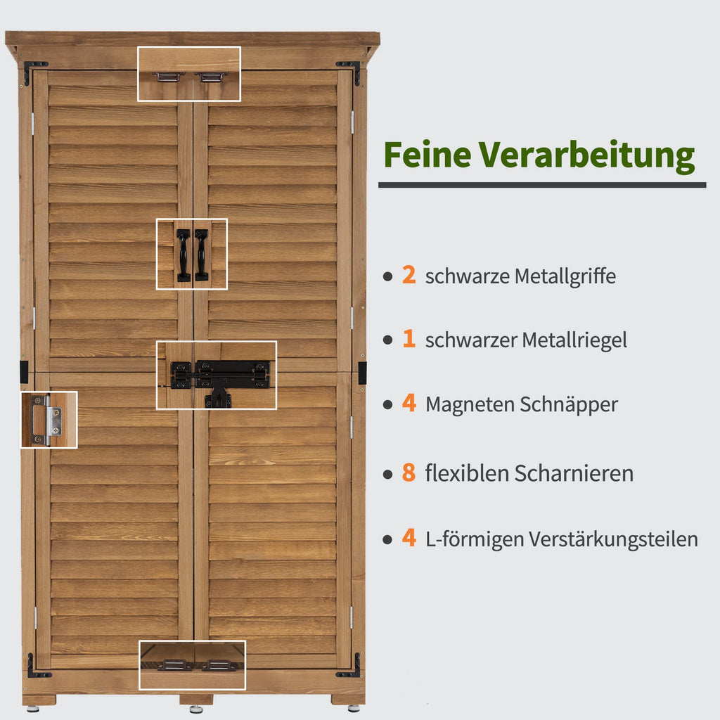 MCombo Gartenschrank Geräteschuppen Werkzeugschrank Outdoor-Schrank Gartenbox 0870 aus Holz Natur, 47 X 87 X 160 cm