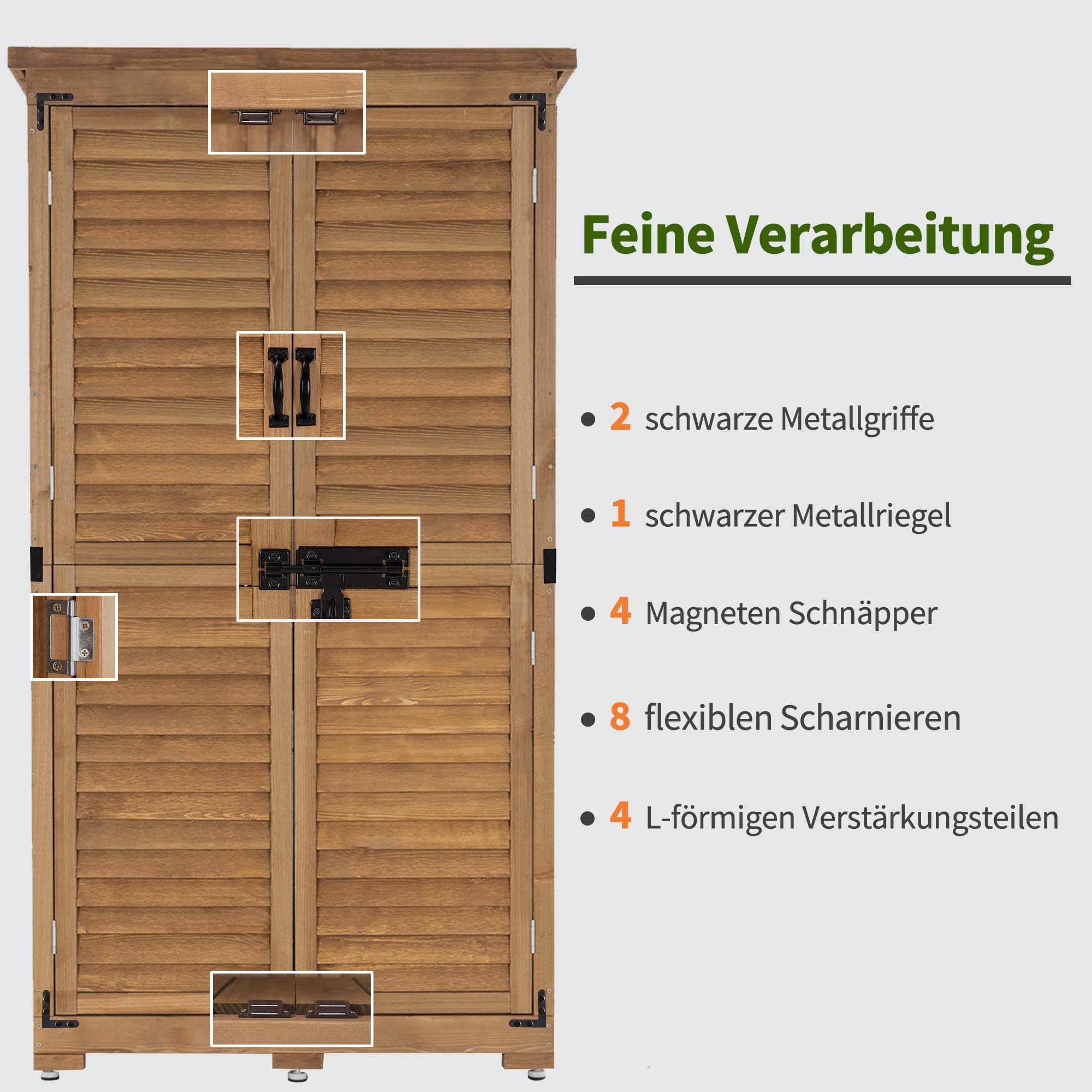 MCombo Gartenschrank Geräteschuppen Werkzeugschrank Outdoor-Schrank Gartenbox 0870 aus Holz Natur, 47 X 87 X 160 cm