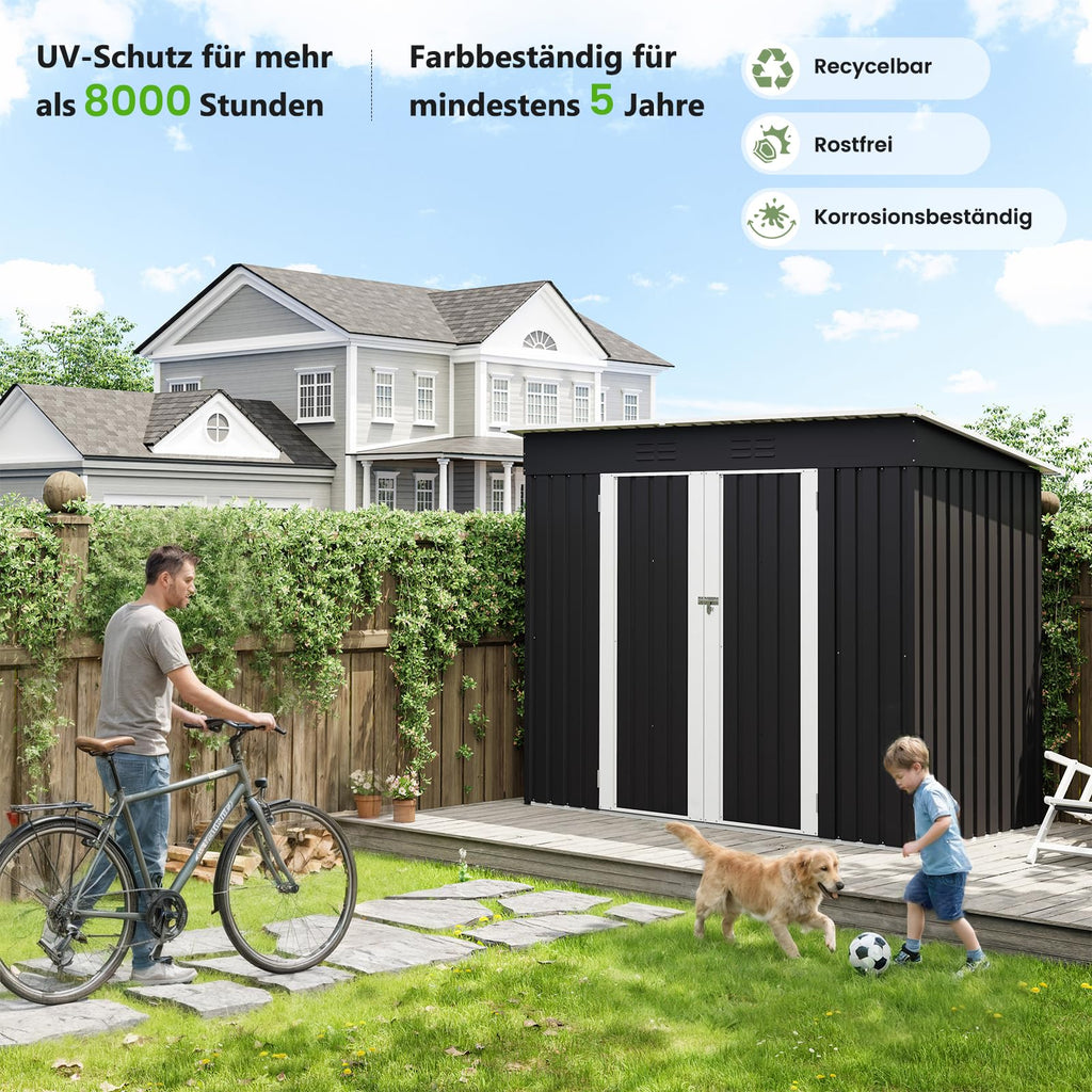 UDPATIO Metall Gartenhaus mit 4 m³ - 228 x 121 x 181 cm für den Außenbereich, Geräteschuppen, Fahrradgarage, Verzinkter Stahl mit Abschließbarer Tür für Hinterhof,Dunkelgrau